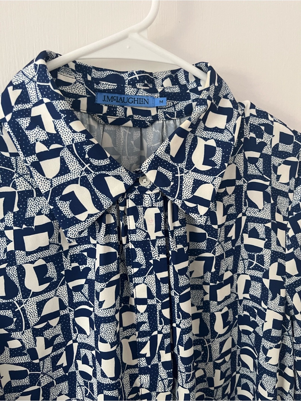 J. McLaughlin Geometric Tulip Long Sleeve Collared Hidden Button Dress Medium - Picture 4 of 13